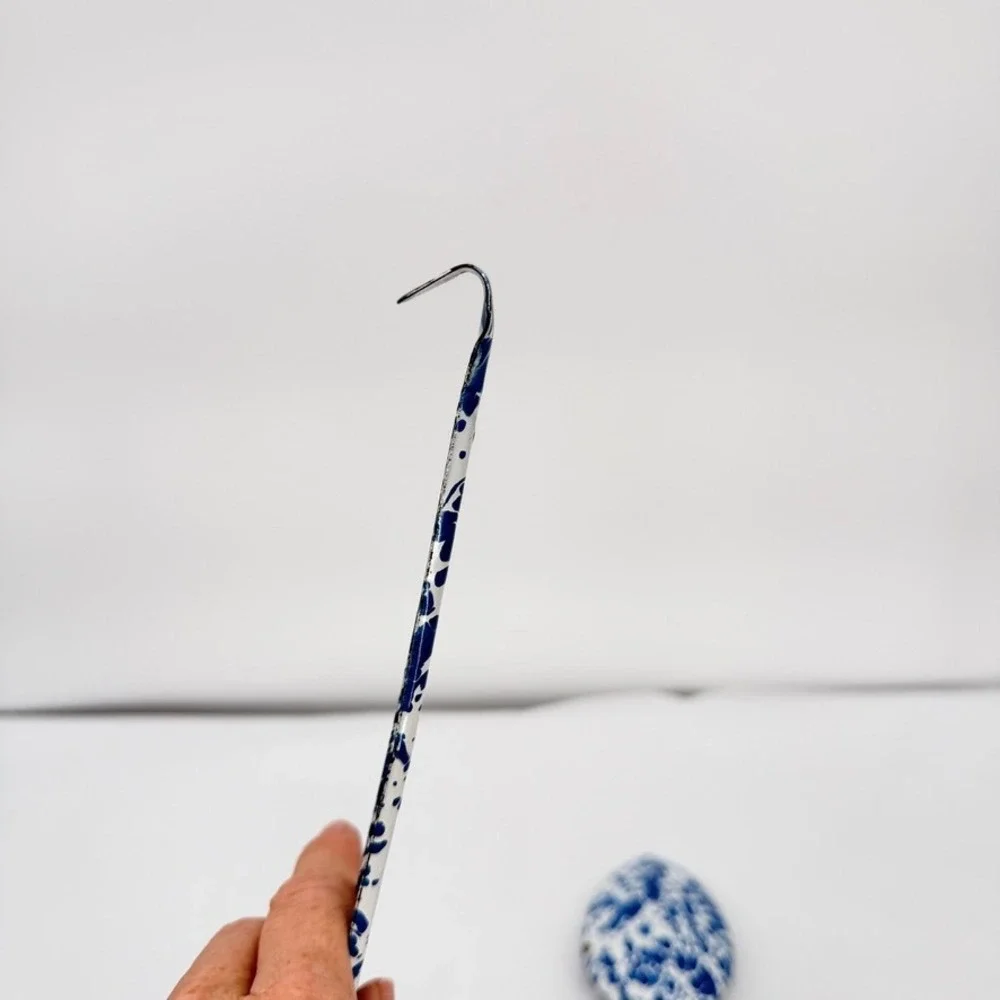 Crow Canyon Enamelware Ladle & Spoon Set Blue Marble Splatter VTG Kitchen